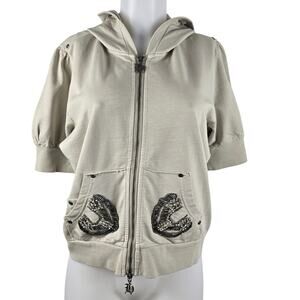 Hale Bob Cement Lightweight Hooded Beaded Short Sleeve Jacket XL NWT MSRP $140